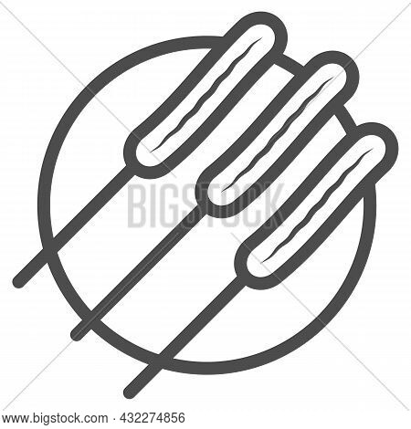 Sausages On Stick Line Icon, Asian Food Concept, Sausage On Skewers Vector Sign On White Background,