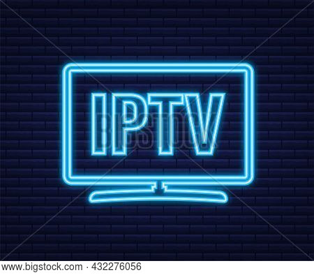 Iptv Badge, Icon, Logo. Neon Icon. Vector Stock Illustration.