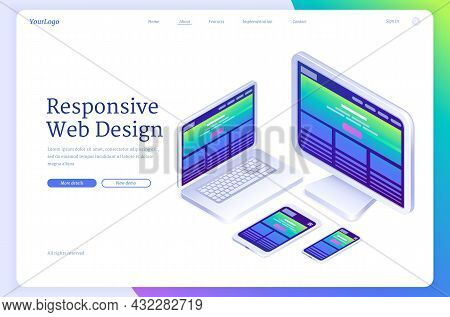 Responsive Web Design Banner. Concept Of Flexible Ui Interface Of Site Or App For Different Digital 