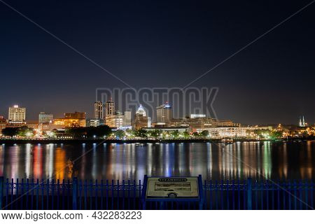 Downtown Peoria At Night With A Clear Sky (some Corporate Signs Smeared)