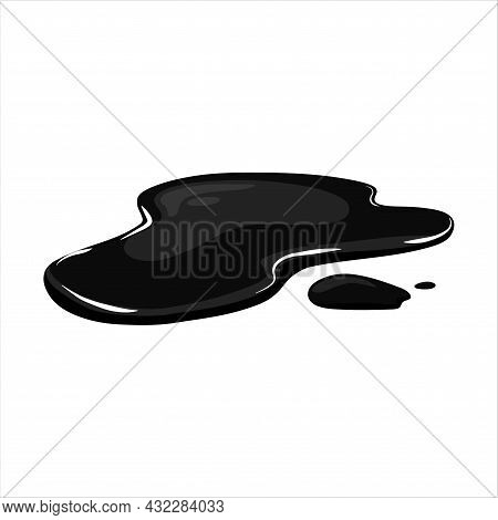 Oil Puddle On A White Isolated Background. Black Liquid In The Kartun Style. Vector Illustration.