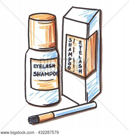 Felt Pen Eyelash Extension Tool Element In The Style Of Line Art Beauty Theme On A White Background.