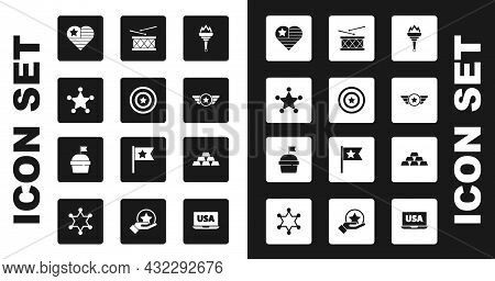 Set Torch Flame, American Star Shield, Hexagram Sheriff, Usa Independence Day, Star Military, Drum A