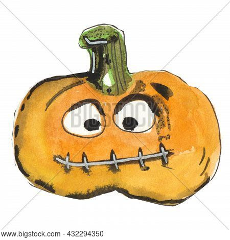Cute Illustration For Halloween Elongated Orange Pumpkin