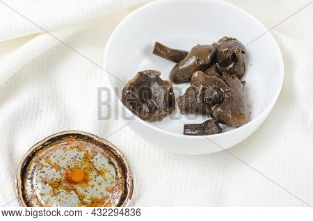 Botulism, The Danger Of Food Poisoning By Canned Food Concept. Unsuitable Marinated Mushrooms In A W