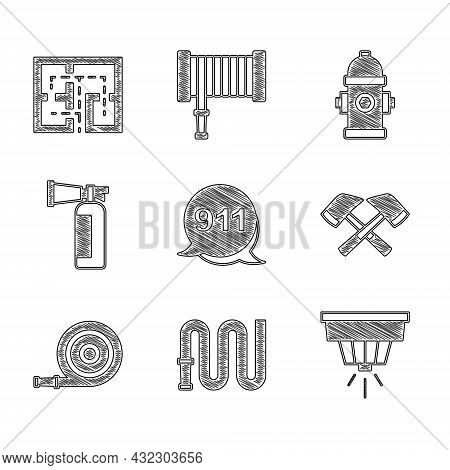 Set Emergency Call 911, Fire Hose Reel, Smoke Alarm System, Firefighter Axe, Extinguisher, Hydrant A