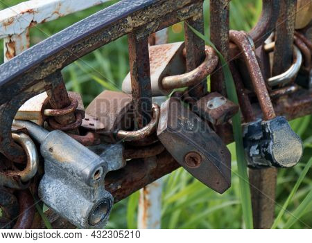 Lovelocks On A Bridge, Rusty Padlocks On A Bridge