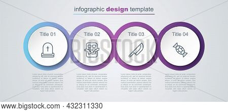 Set Line Tombstone With Rip Written, Chocolate Bar, Knife And Candy. Business Infographic Template. 