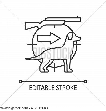 Dog Handler Linear Icon. Hunting With Canine. Trained Hunting Dog. Breeds For Catching Preys. Thin L