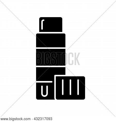 Glue Stick Black Glyph Icon. Solid Adhesive In Push-up Tube. Craft Glue For Scrapbooking. Sticking M