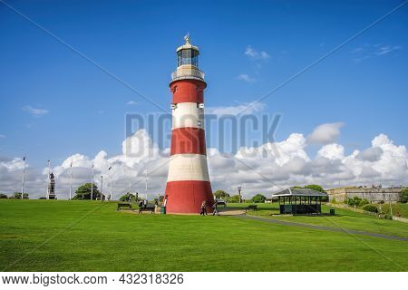 Eddystone Lighthouse On Plymouth Hoe, Plymouth, Devon, England, Uk