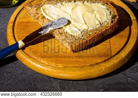 Slice Of Rustic Natural Yeast-free Bread With Flax, Poppy Seeds, Sesame Seeds, Millet, Pumpkin And S