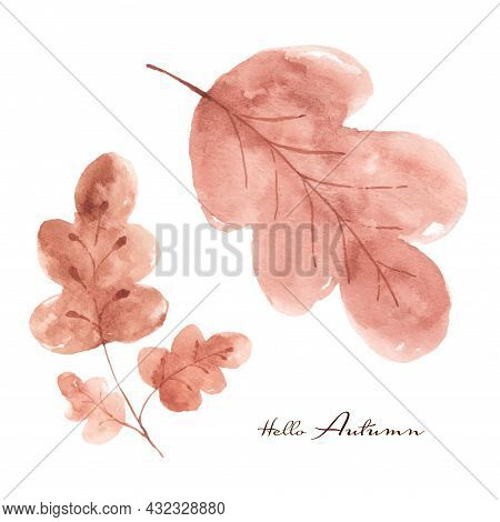 Set Of Fall Leaves Watercolor Hand-painted Isolated On White Background. Illustration Perfect For De