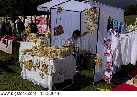 Kyiv, Ukraine - September 5, 2021: Open Air Traditional Crafts Fair. National Ukrainian Clothing. Cr