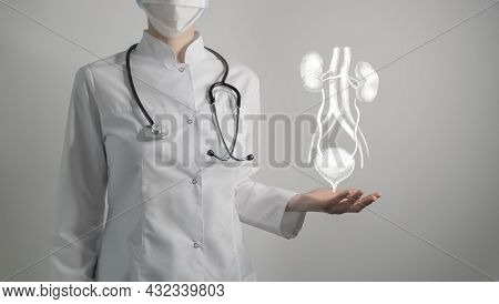 Renal System Issues Medical Concept. Photo Of Female Doctor, Empty Space.