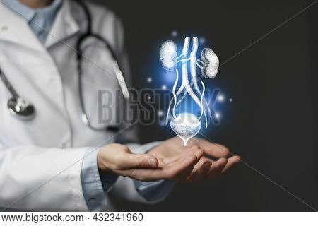 Renal System Issues Medical Concept. Photo Of Female Doctor, Empty Space.