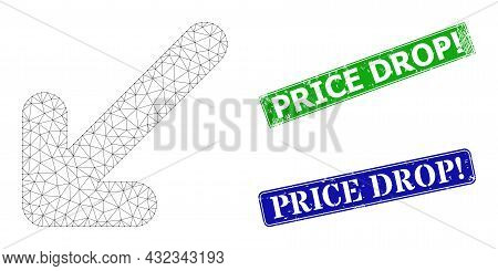 Network Move Down Left Image, And Price Drop Exclamation Blue And Green Rectangular Scratched Seal I