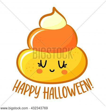 Happy Halloween - Funny Illustration In Candy Corn Costume. Handmade Sticker Print. Illustration Wit