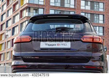 Moscow, Russia - March 18, 2021: Rear View Of The New Flagship Seven-seater Minivan Chery Tiggo 8 Pr