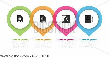 Set Flv File Document, Mp3, Old Film Movie Countdown Frame And Scenario. Business Infographic Templa