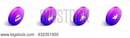 Set Isometric Ark Of Noah, Basket With Easter Eggs, Priest And Dove Icon. Vector