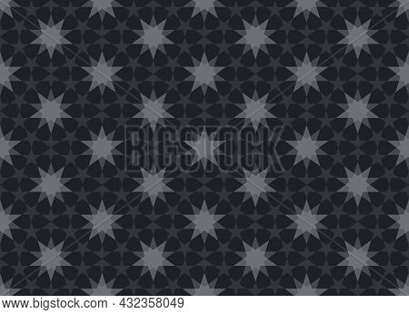 Five-pointed Star Pattern Is Arranged In A Circle. Ten-pointed Star Is In The Middle. Seamless Abstr
