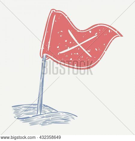 Red flag printmaking in cute design element