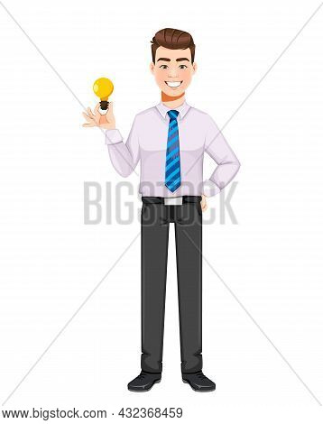 Handsome Business Man Having A Good Idea. Young Businessman Cartoon Character. Stock Vector Illustra