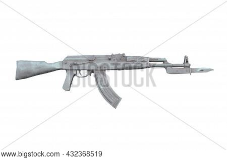 Ak 47. Kalashnikov Assault Rifle. Barillef Isolated On White Background.