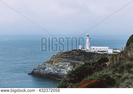 South Stack Lighthouse, Wales, Anglesey, Uk. It Is Built On The Summit Of A Small Island Off The Nor