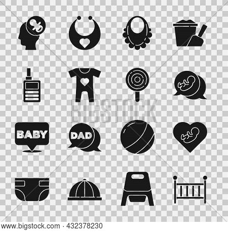 Set Baby Crib Cradle, Inside Heart, Bib, Clothes, Monitor Walkie Talkie, Dummy Pacifier And Lollipop
