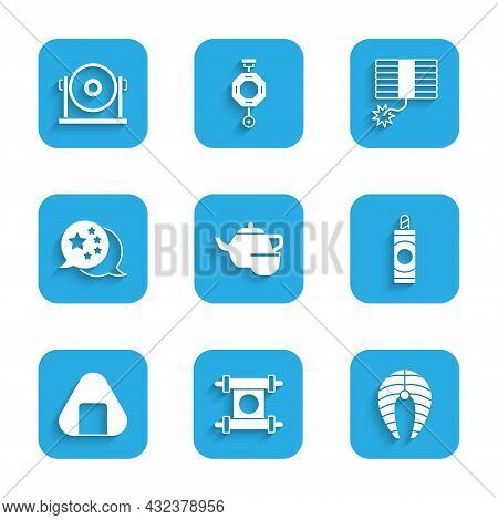 Set Chinese Tea Ceremony, Decree, Paper, Parchment, Scroll, Fish Steak, Firework, Sushi, China Flag,