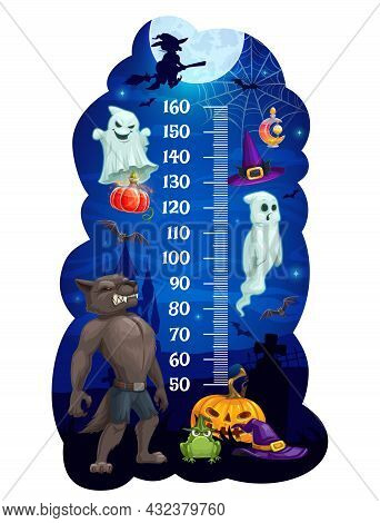 Kids Height Chart With Halloween Monsters, Vector Growth Measure Meter And Children Stadiometer With