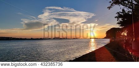 City Tamsui Bali District In Taipei, Taiwan Reflecting In The Tamsui River At Nice Day