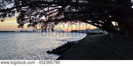 City Tamsui Bali District In Taipei, Taiwan Reflecting In The Tamsui River At Nice Day