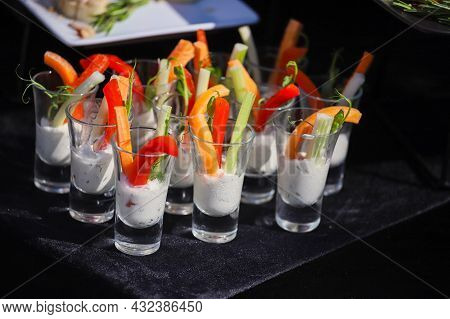 Vegetables In Sauce On A Buffet Table, Sweet Paprika And Carrots