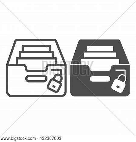 Box With Files, Arhival Documents And Lock Line And Solid Icon, Security Concept, Secured Data Vecto