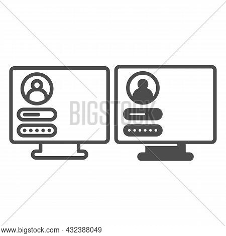 Monitor Monoblock With User Login Page Line And Solid Icon, Computer Concept, Authorization Vector S