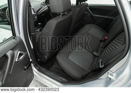 Novosibirsk, Russia - July 19, 2021: Lada Granta ,  Interior Design, Car Passenger And Driver Seats 
