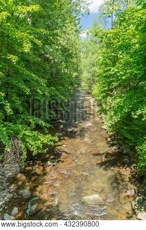 Zylica River Among Grass And Trees At Summer Time.