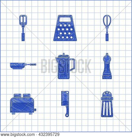 Set Teapot, Meat Chopper, Salt, Pepper, Toaster With Toasts, Frying Pan, Kitchen Whisk And Spatula I