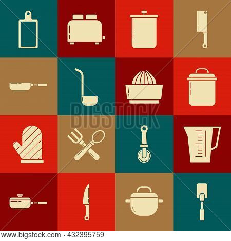 Set Spatula, Measuring Cup, Cooking Pot, Kitchen Ladle, Frying Pan, Cutting Board And Citrus Fruit J