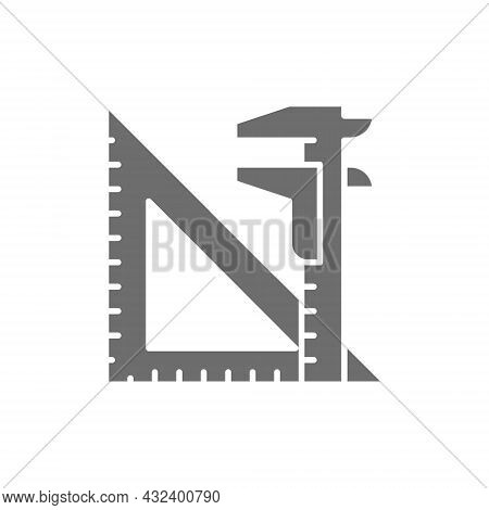 Engineering Tools, Split Key And Triangular Ruler Grey Icon.