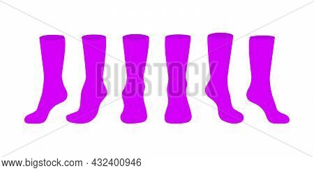Purple Socks Template Mockup Flat Style Design Vector Illustration Set Isolated On White Background.