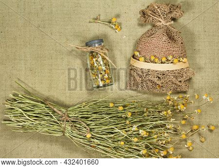 Chamomile, Camomile. Dry Herbs For Use In Alternative Medicine, Phytotherapy, Spa Or Herbal Cosmetic