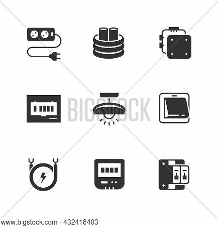 Set Glyph Icons Of Electricity Isolated On White