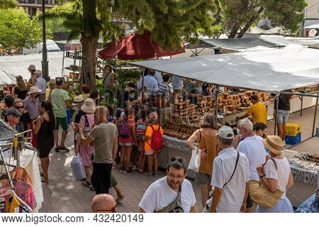 Sineu, Spain; September 08 2021: Weekly Street Market Of Food, Crafts And Animals In The Mallorcan T