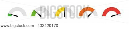 Dashboard Colorful Speedometer Icons Set. Tachometer Icon Isolated. Performance Indicator Sign. Car 