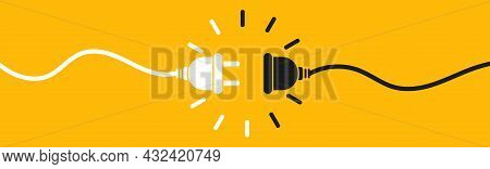 Electric Socket With Plug. Electrical Outlet Vector Icon Isolated On Yellow Background. Connect Disc