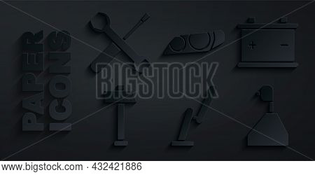 Set Windscreen Wiper, Car Battery, Hammer, Gear Shifter, Headlight And Screwdriver And Wrench Spanne